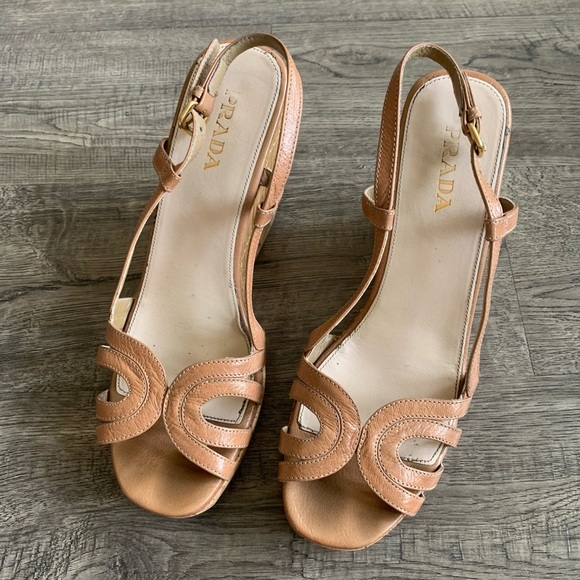 Prada Nude Wedges -  Size 40 Made in  Italy - Picture 1 of 7